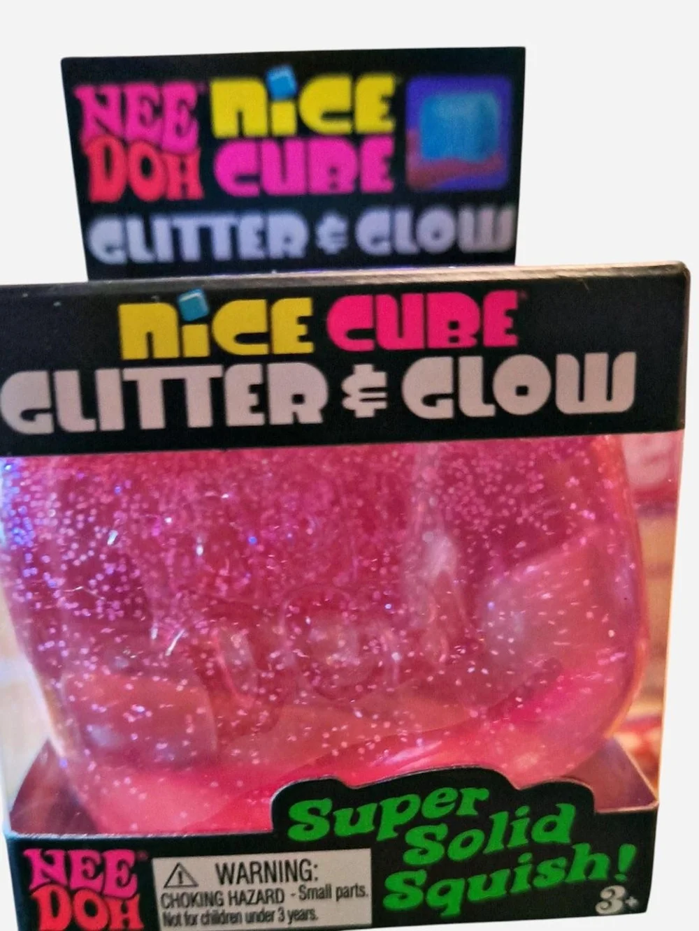 Nice Cube Glitter & Glow Squish Toy - Pink